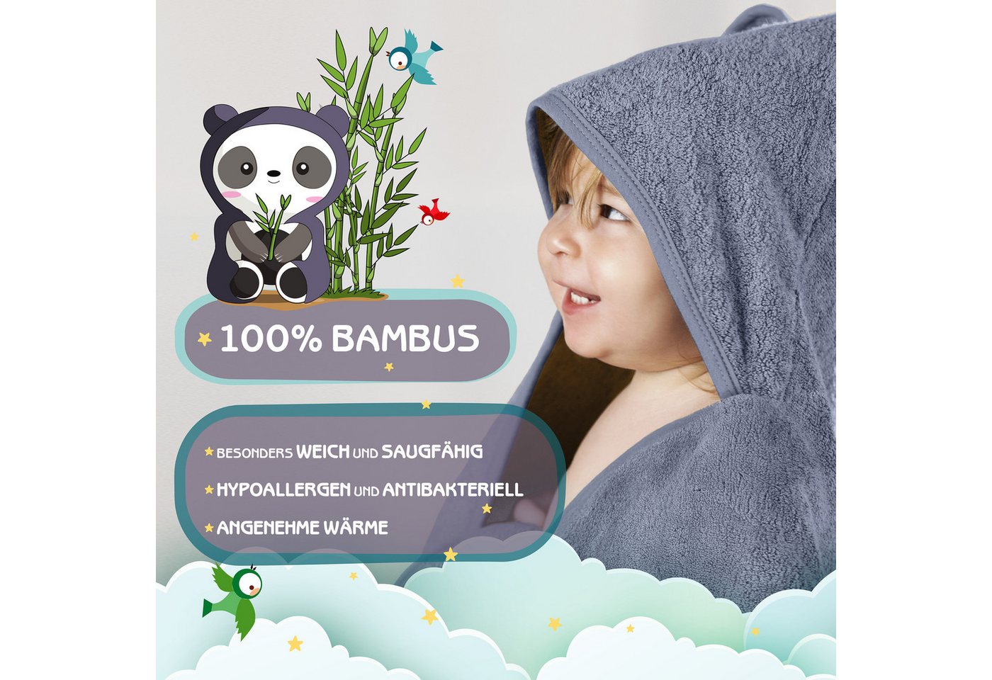 Fuchs & Panda Kapuzenhandtuch Kapuzenhandtuch Baby EXTRA dick, warm & weich aus 100% Bambus, 100% Bambus: Antimikrobiell, Atmungsaktiv, Hypoallergen, Superweich – Bild 2 von 5