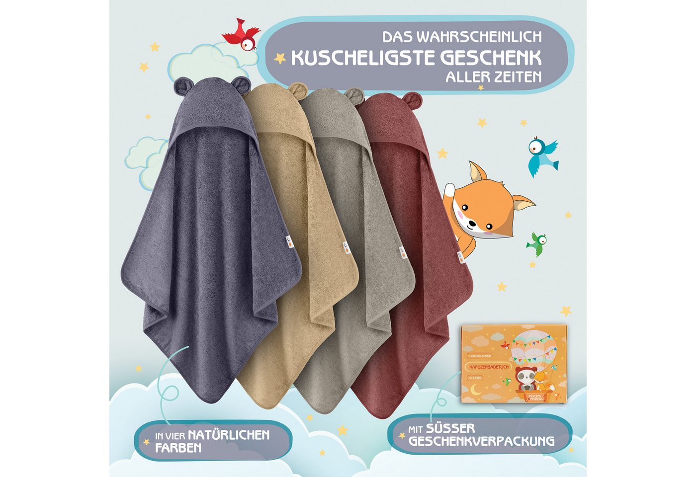 Fuchs & Panda Kapuzenhandtuch Kapuzenhandtuch Baby EXTRA dick, warm & weich aus 100% Bambus, 100% Bambus: Antimikrobiell, Atmungsaktiv, Hypoallergen, Superweich – Bild 5 von 5
