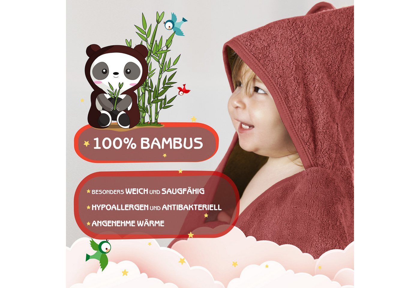 Fuchs & Panda Kapuzenhandtuch Kapuzenhandtuch Baby EXTRA dick, warm & weich aus 100% Bambus, 100% Bambus: Antimikrobiell, Atmungsaktiv, Hypoallergen, Superweich – Bild 2 von 5