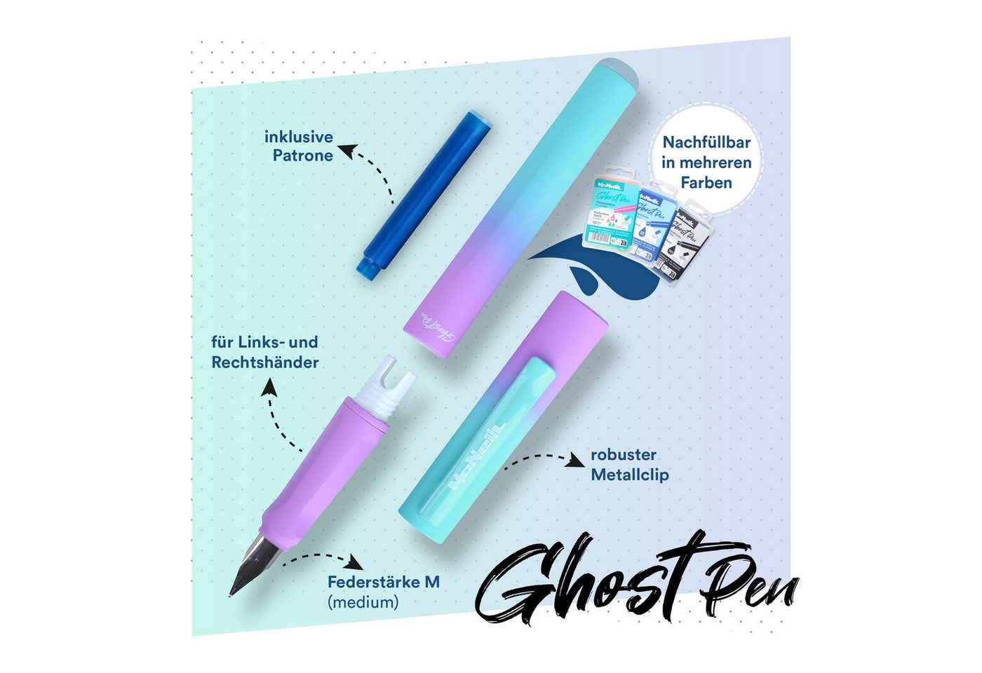 McNeill Füller McNeill Ghost Pen Füller mit radierbare Tinte ergonomisch nachfüllbar – Bild 3 von 3