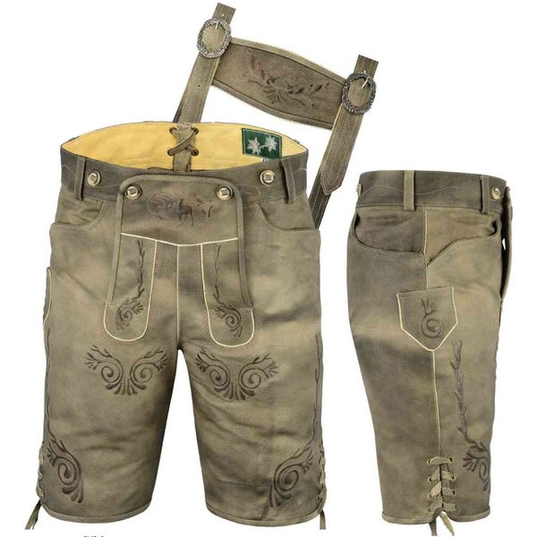 Fuente Leather Wears Trachtenlederhose Trachtenlederhose Herren kurze Bermuda Shorts Nubuk mit Trägern