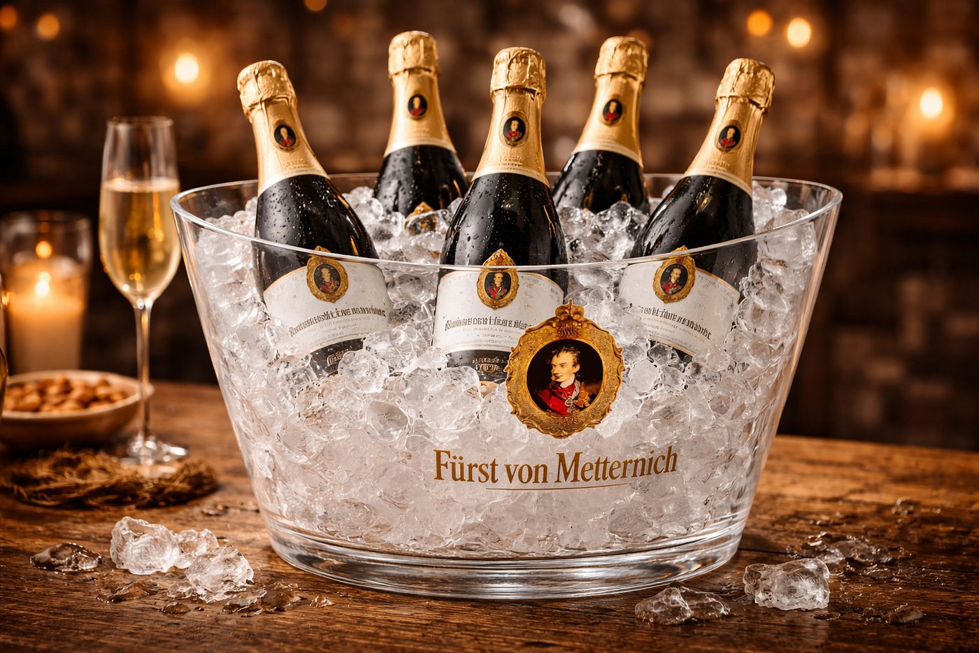 Fürst von Metternich Sektkühler Flaschenkühler transparent 40 cm mit Logo – Sekt- und Flaschenkühler – Bild 3 von 5