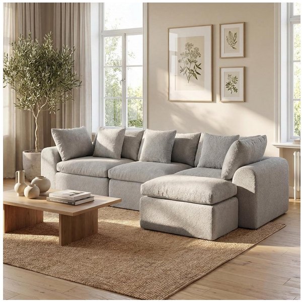 FUFU&GAGA Ecksofa Modulares Wolken-Sofa mit Armlehnen, Bouclé, hellgrau, 275 cm breit