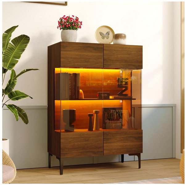 FUFU&GAGA Glasvitrine 115cm hoch, Vitrinenschrank mit LED und Glastüren