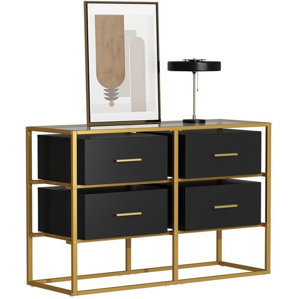 FUFU&GAGA Kommode Glas-Sideboard, Kommode, Schwarz-Gold, MDF & Glas, 100x35x65 cm