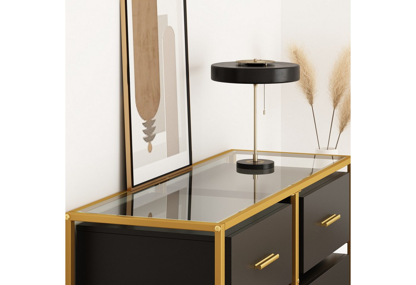 FUFU&GAGA Kommode Glas-Sideboard, Kommode, Schwarz-Gold, MDF & Glas, 100x35x65 cm – Bild 5 von 5