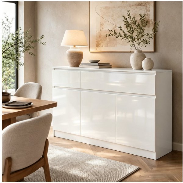 FUFU&GAGA Kommode Weiß PET Hochglanz Serie, 80-180 cm breit, Kommode Modern