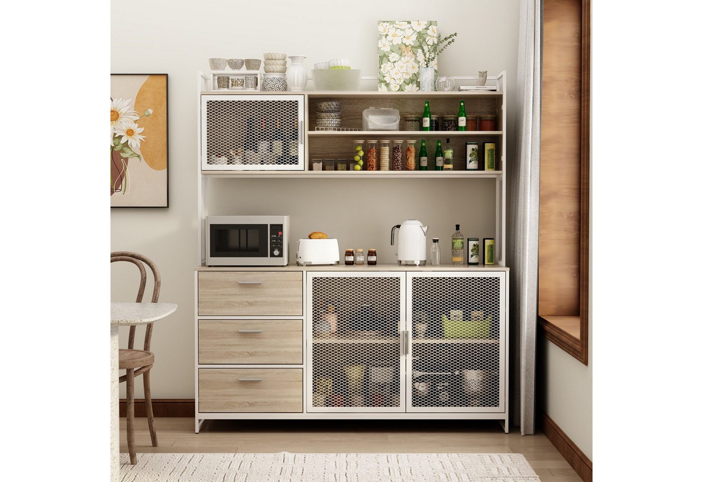 FUFU&GAGA Küchenbuffet 150cm, Buffetschrank für Kaffeestation und Mikrowelle – Bild 2 von 5