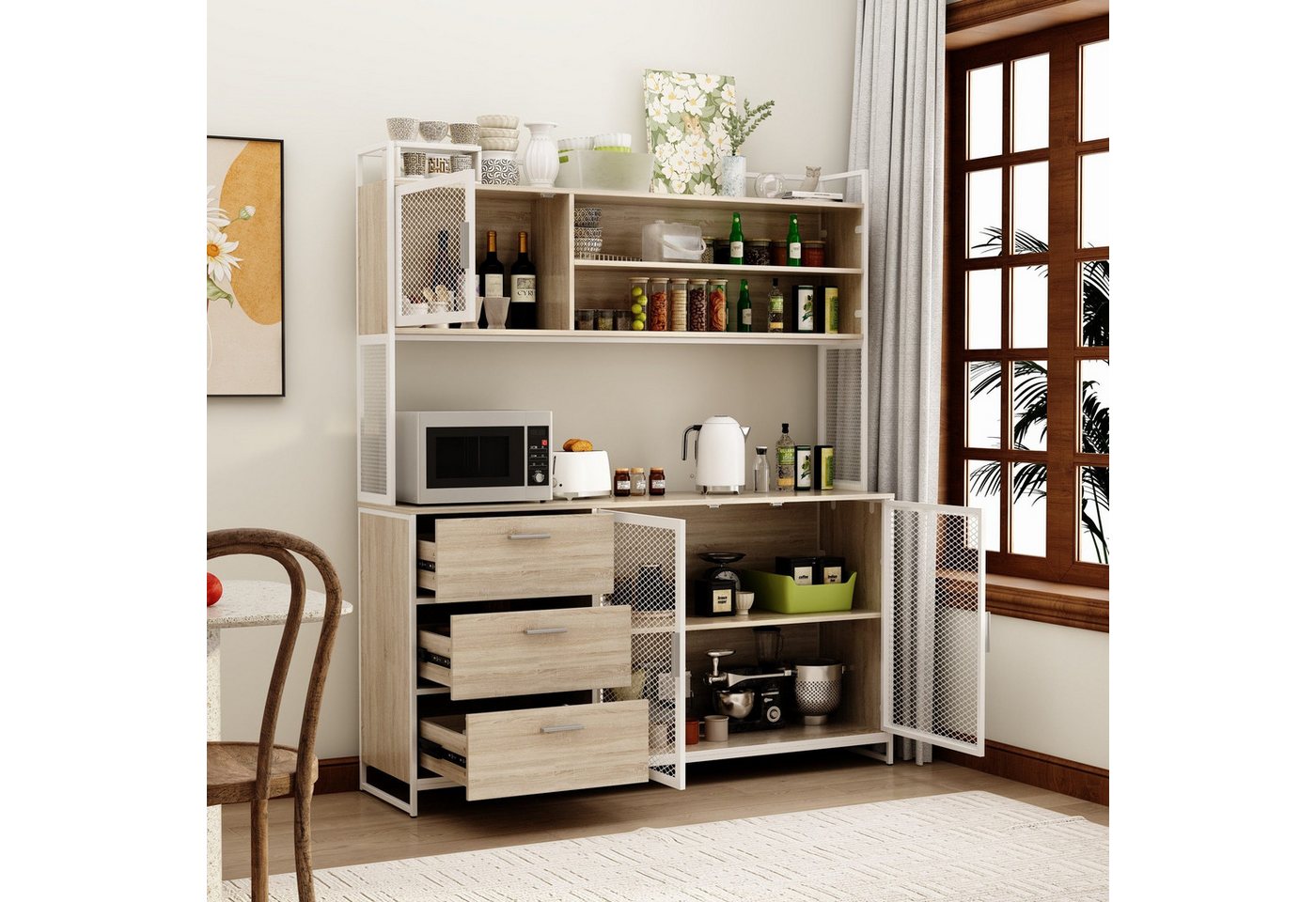 FUFU&GAGA Küchenbuffet 150cm, Buffetschrank für Kaffeestation und Mikrowelle – Bild 3 von 5