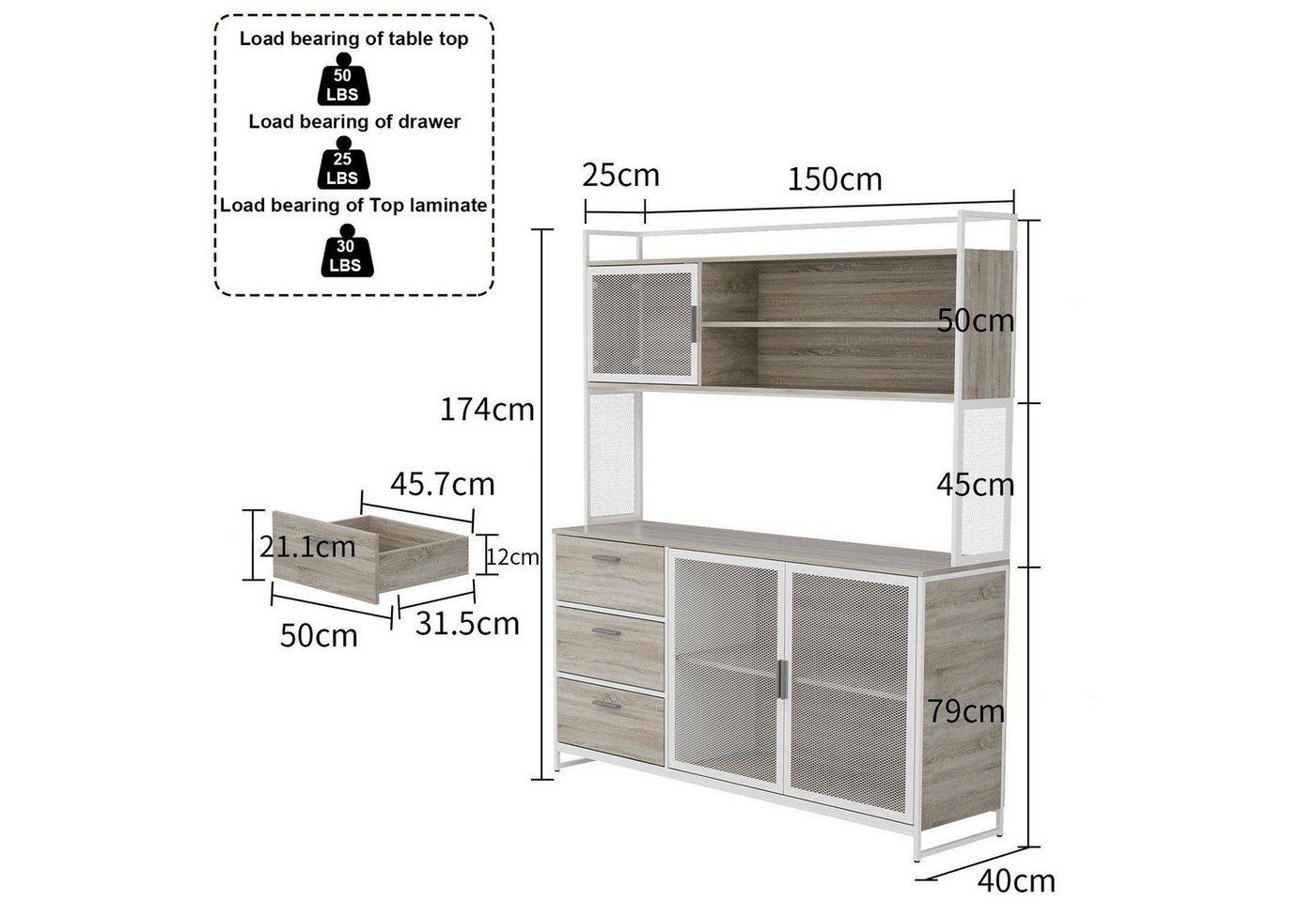 FUFU&GAGA Küchenbuffet 150cm, Buffetschrank für Kaffeestation und Mikrowelle – Bild 4 von 5