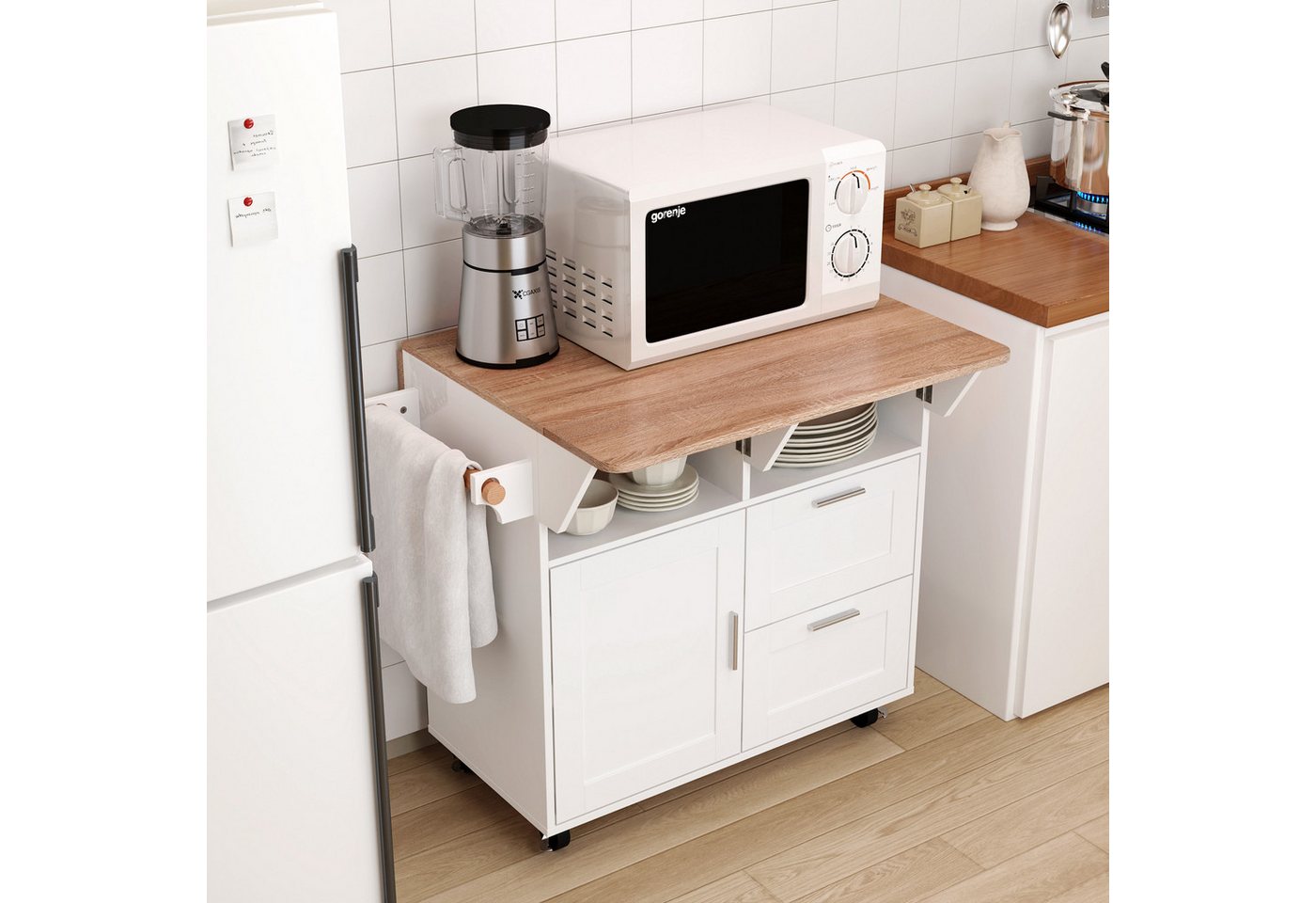 FUFU&GAGA Kücheninsel Kücheninsel mit Rollen, MDF, Weiß, 80 x 80 x 80,5cm – Bild 4 von 5