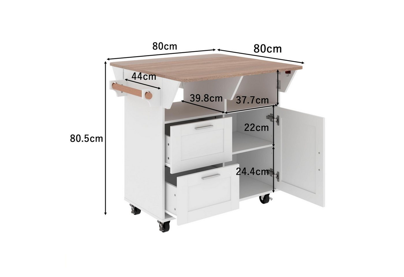 FUFU&GAGA Kücheninsel Kücheninsel mit Rollen, MDF, Weiß, 80 x 80 x 80,5cm – Bild 5 von 5