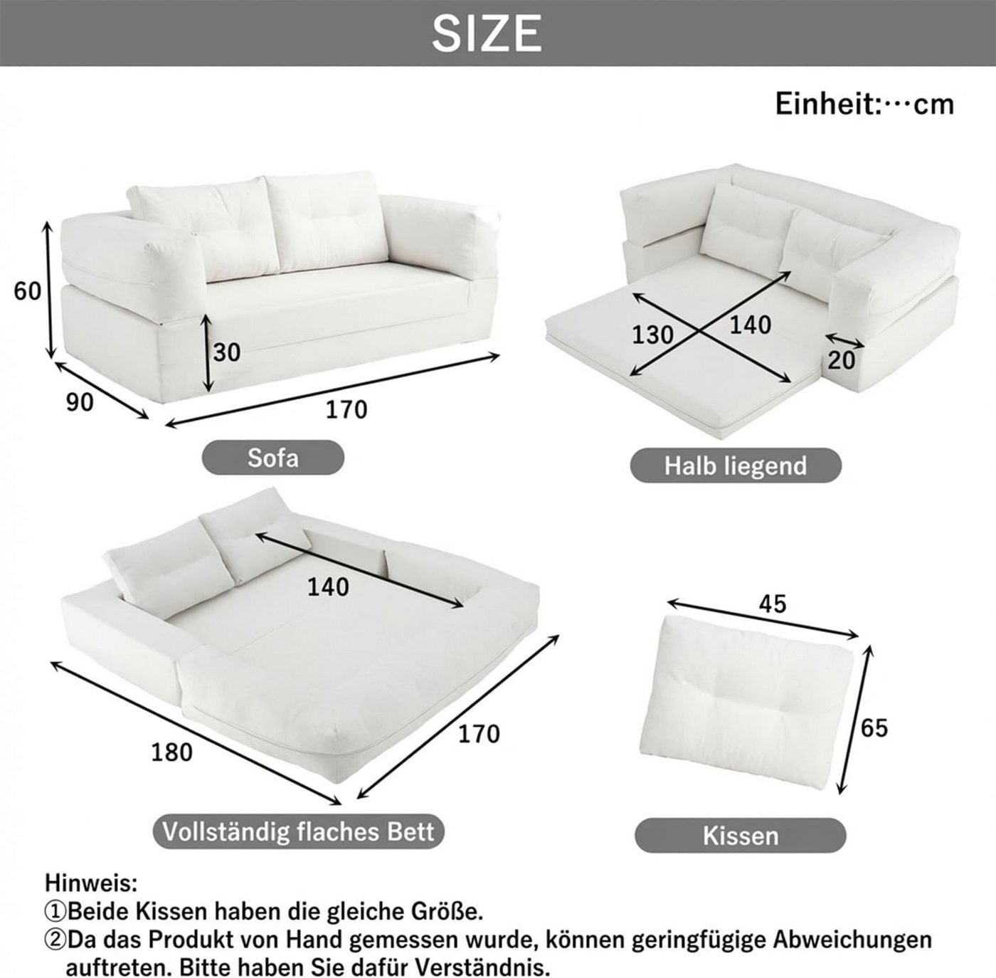 FUFU&GAGA Schlafsofa Klappsofa mit Schlaffunktion, modernes Bettsofa 170 × 90 cm – Bild 2 von 5