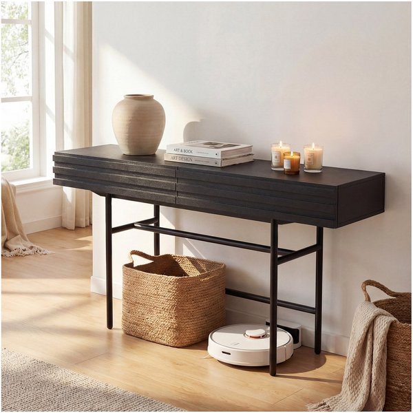 FUFU&GAGA Sideboard 160cm, Rillen-Design, Schwarz