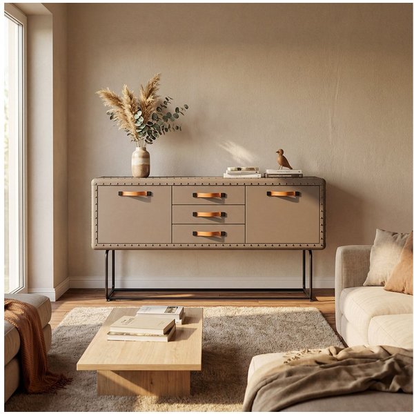 FUFU&GAGA Sideboard 160cm Leder-Optik, Vintage Kommode Industrial Style