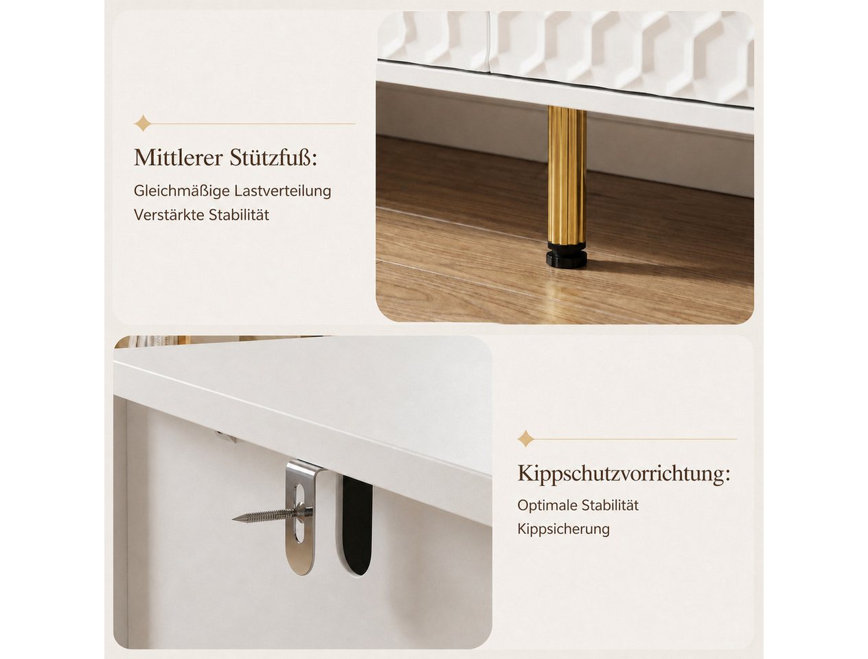 FUFU&GAGA Sideboard Sideboard 160cm Weiß, 3D Waben Design Anrichte Wohnzimmer – Bild 4 von 5