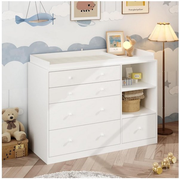 FUFU&GAGA Wickelkommode Wickelkommode mit Stauraum, Baby-Kommode weiß, MDF, 120×50×91,5 cm
