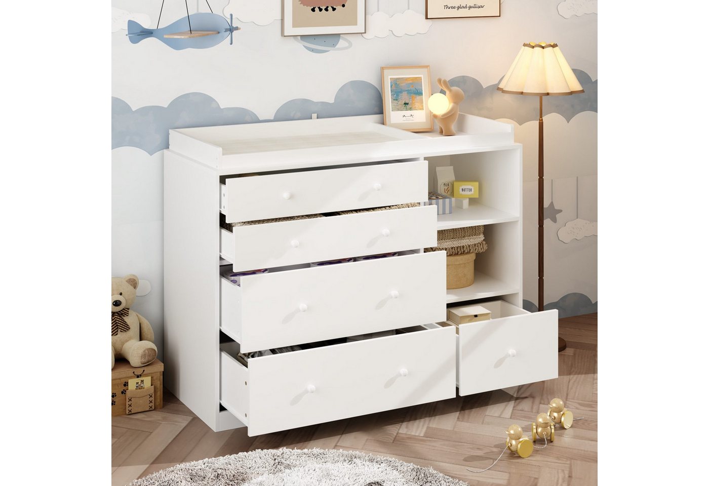 FUFU&GAGA Wickelkommode Wickelkommode mit Stauraum, Baby-Kommode weiß, MDF, 120×50×91,5 cm – Bild 2 von 5