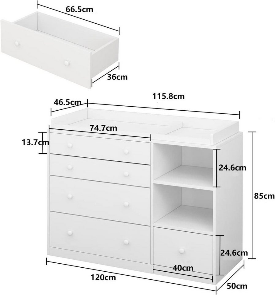 FUFU&GAGA Wickelkommode Wickelkommode mit Stauraum, Baby-Kommode weiß, MDF, 120×50×91,5 cm – Bild 3 von 5