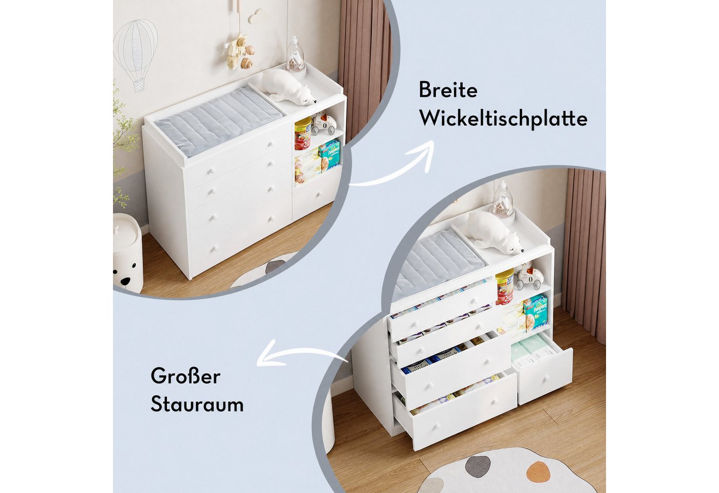 FUFU&GAGA Wickelkommode Wickelkommode mit Stauraum, Baby-Kommode weiß, MDF, 120×50×91,5 cm – Bild 4 von 5