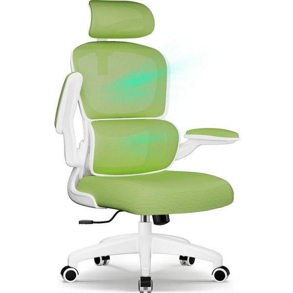 Fukstern Bürostuhl Ergonomischer Bürostuhl mit 90° klappbaren Armlehnen (Verstellbare Kopfstütze, atmungsaktiver Mesh-Bezug, Rücken- und Taillenstütze, Neigung 
