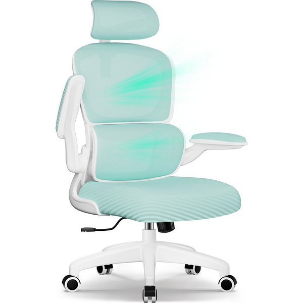 Fukstern Bürostuhl Ergonomischer Bürostuhl mit 90° klappbaren Armlehnen (Verstellbare Kopfstütze, atmungsaktiver Mesh-Bezug, Rücken- und Taillenstütze, Neigung 