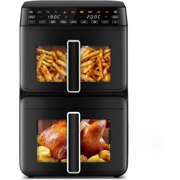 Fukstern Heißluftfritteuse 2 Kammern, Airfryer 11L mit 11 voreingestellte Programme,Touchdisplay, Sichtfenster, Unabhängige Temperaturregelung, 3000 W, Antihaft