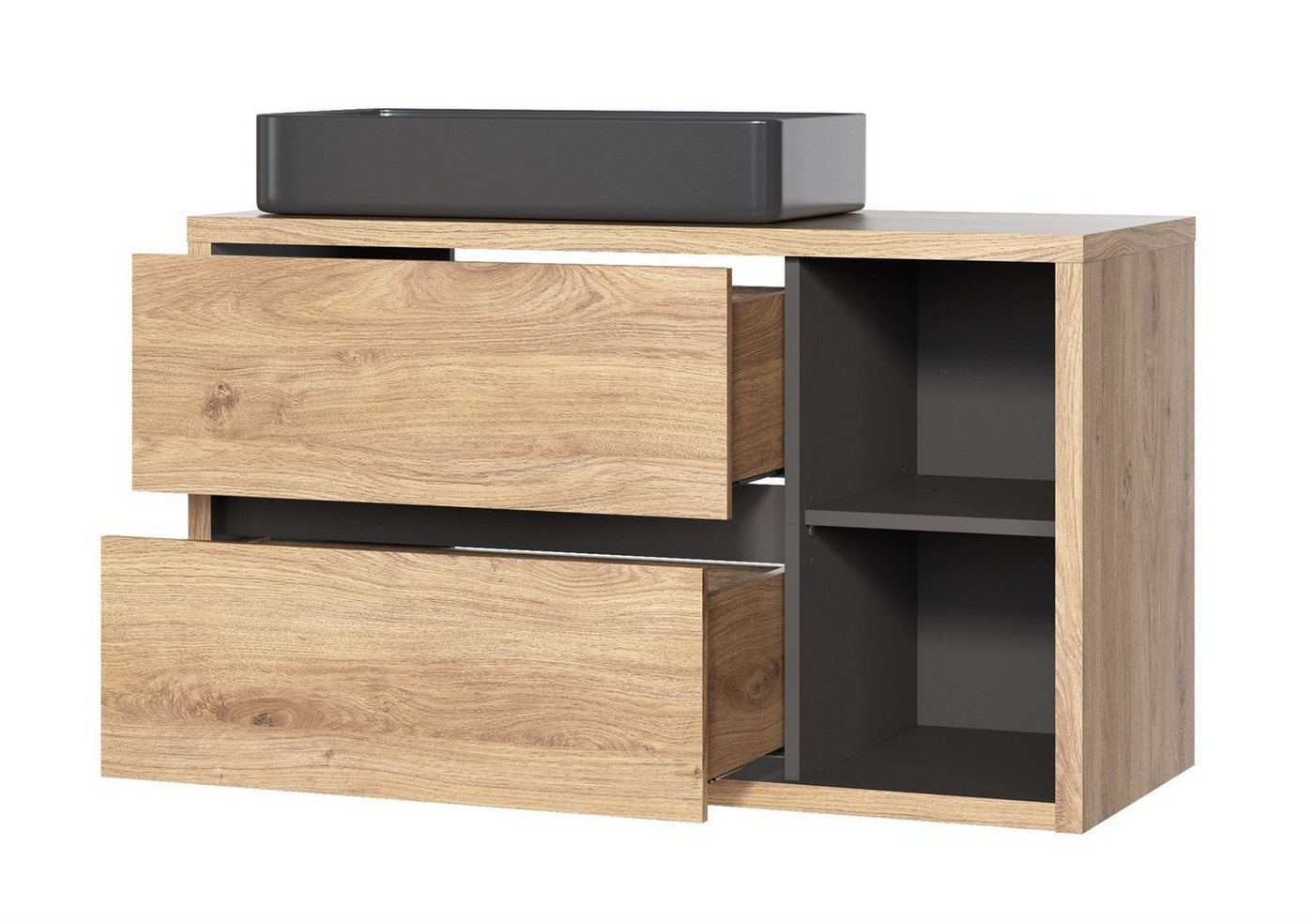 Fun Möbel Badmöbel-Set 4-tlg oder 3-tlg MARINA mit/ohne Waschtisch 60 cm, (Set, 4-St., Unterschrank, Hochschrank, Spiegelschrank, m./o. Aufsatzwaschtisch), Schu – Bild 2 von 5