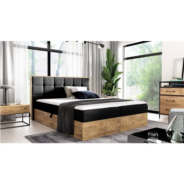 Fun Möbel Boxbett Schlafzimmerbett KALYPSO Überlänge in Stoff Faro (auch in Standardlänge erhältlich, inkl. Kaltschaumtopper), Rahmen des Bettes in Artisan Eich