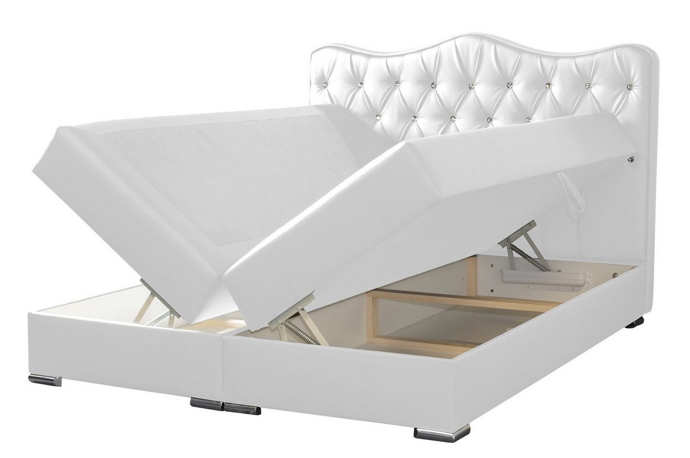 Fun Möbel Boxbett Schlafzimmerbett SULTAN in Kunstleder "Madryt" Weiß (inkl. Bettkasten, 1-St., inkl. Viscoschaumtopper) – Bild 2 von 2