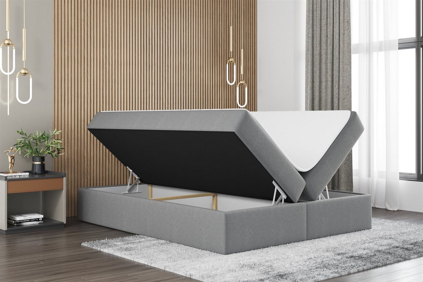 Fun Möbel Boxspringbett Dachschräge-Schlafzimmerbett PRIMA SPEED Stoff Soro (ohne Kopfteil), inkl. Topper und Bettkästen – Bild 2 von 3