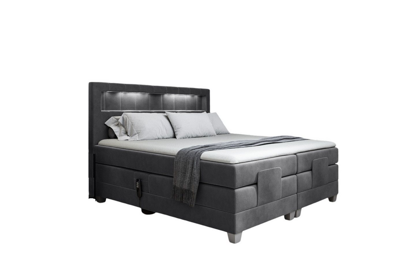 Fun Möbel Boxspringbett Schlafzimmerbett DAVIDE Elektrisch in Stoff Fresh (inkl. Topper), Matratzen elektrisch verstellbar – Bild 2 von 3