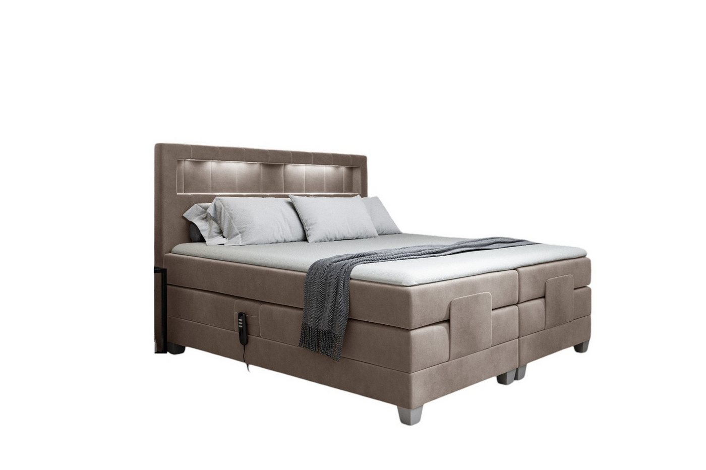 Fun Möbel Boxspringbett Schlafzimmerbett DAVIDE Elektrisch in Stoff Fresh (inkl. Topper), Matratzen elektrisch verstellbar – Bild 2 von 3