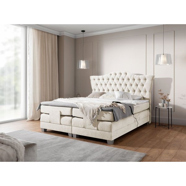 Fun Möbel Boxspringbett Schlafzimmerbett FAUSTO Elektrisch in Stoff Wind (inkl. Viscoschaumtopper), Matratzen elektrisch verstellbar