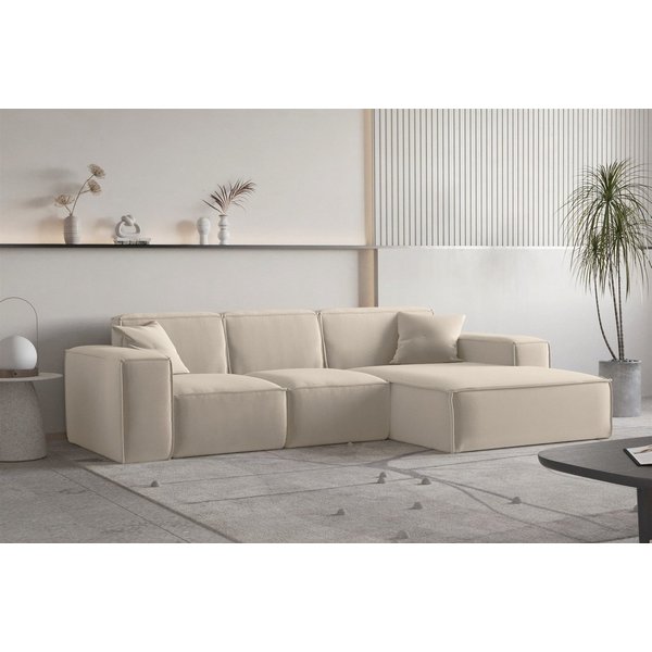 Fun Möbel Ecksofa Ecksofa CELES PREMIUM in Stoff Opera Velvet Beige mit Ottomane, Speed-Versand 10 Werktage, Expresslieferung
