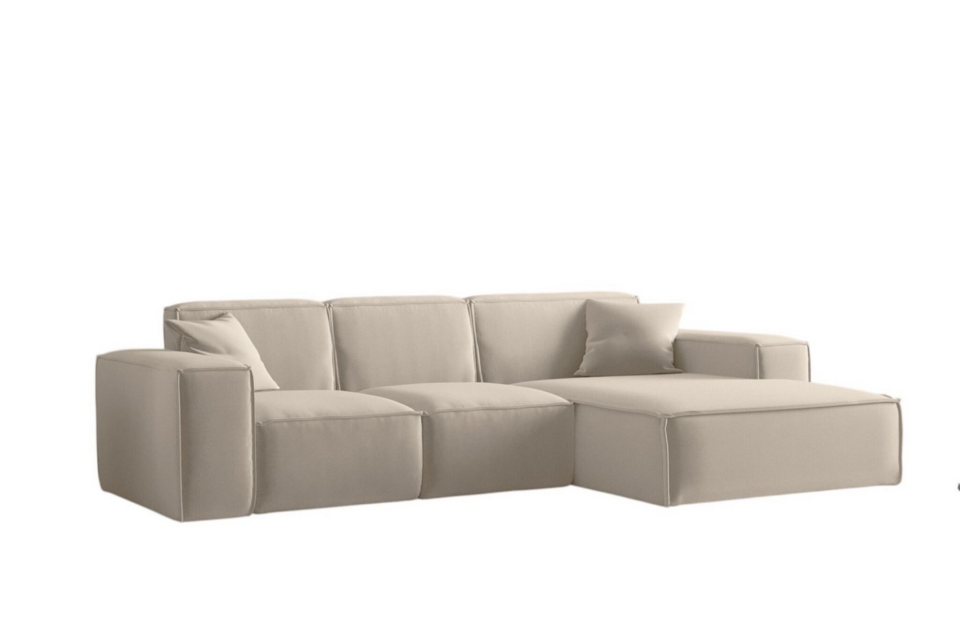 Fun Möbel Ecksofa Ecksofa CELES PREMIUM in Stoff Opera Velvet Beige mit Ottomane, Speed-Versand 10 Werktage, Expresslieferung – Bild 2 von 4