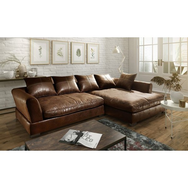 Fun Möbel Ecksofa Couchgarnitur TIZIAN L-Form in Wildlederoptik-Braun / Ottomane, N/A 1 Teile, 5 x Rückenkissen