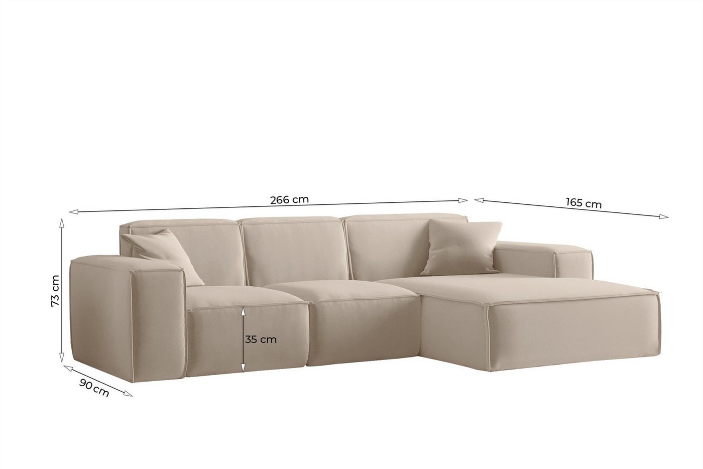 Fun Möbel Ecksofa Designersofa CELES PREMIUM in Stoff Artico (266cm x 165cm), Rundumbezug, inkl. 2 Zierkissen – Bild 3 von 4