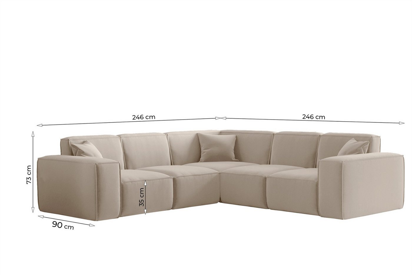 Fun Möbel Ecksofa Designersofa CELES PREMIUM in Stoff Artico Universal (246cmx246cm), Rundumbezug, inkl. 3 Zierkissen – Bild 3 von 4