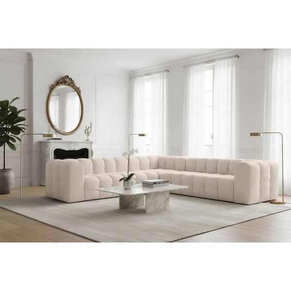 Fun Möbel Ecksofa Designersofa SOLVIE Universal (300cm), Stoff Moly oder Tiffani, Sofa-Rücken echt bezogen