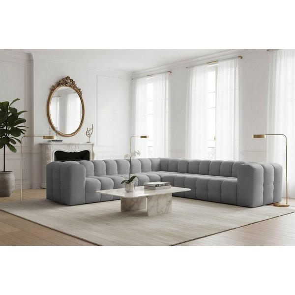 Fun Möbel Ecksofa Designersofa SOLVIE Universal (300cm), Stoff Moly oder Tiffani, Sofa-Rücken echt bezogen