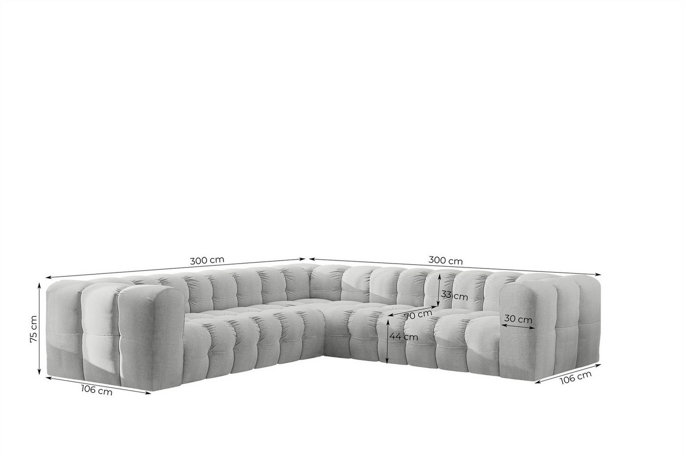 Fun Möbel Ecksofa Designersofa SOLVIE Universal (300cm), Stoff Moly oder Tiffani, Sofa-Rücken echt bezogen – Bild 3 von 4