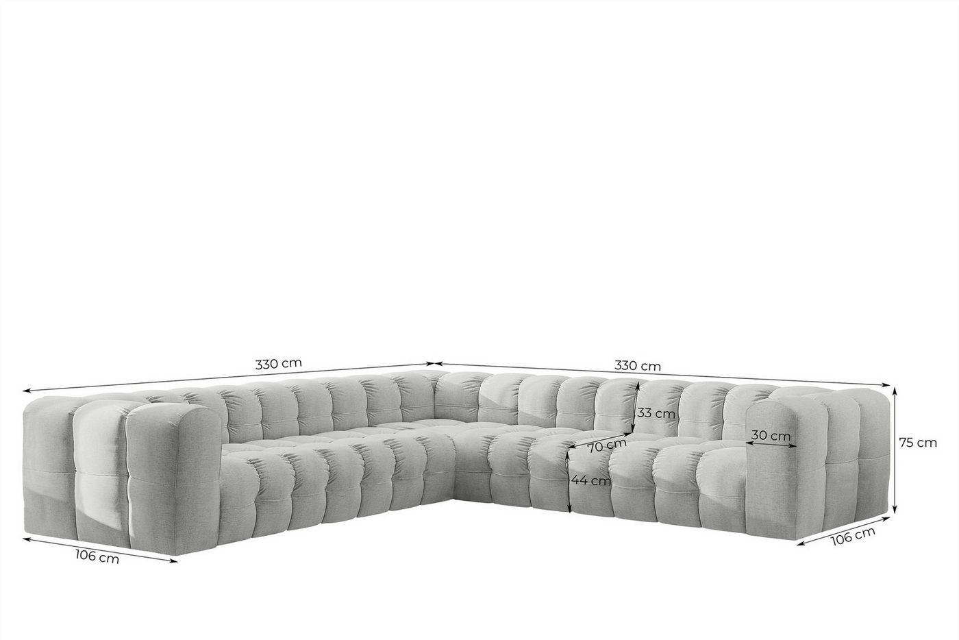 Fun Möbel Ecksofa Designersofa SOLVIE XL Universal (330cm), Stoff Moly oder Tiffani, Sofa-Rücken echt bezogen – Bild 3 von 4