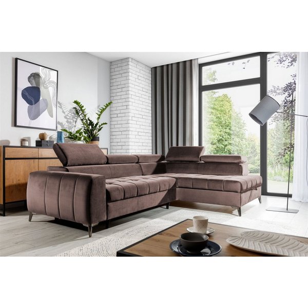 Fun Möbel Ecksofa Ecksofa Schlafsofa AGNESA mit Ottomane in Stoff, mit Schlaffunktion, einstellbare Kopfstützen