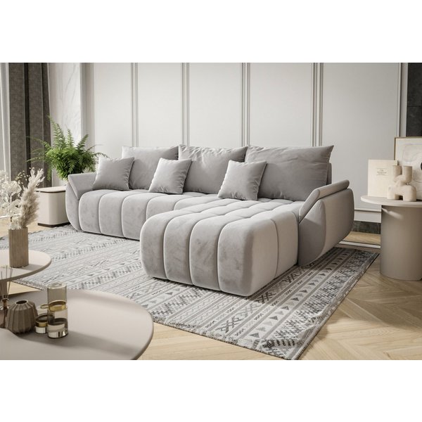 Fun Möbel Ecksofa Schlafsofa Sofa Louise in Stoff Monolith, Ottomane Links oder Rechts, Rundumbezug und ausziehbare Liegefläche