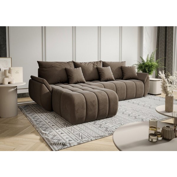 Fun Möbel Ecksofa Schlafsofa Sofa Louise in Stoff Monolith, Ottomane Links oder Rechts, Rundumbezug und ausziehbare Liegefläche