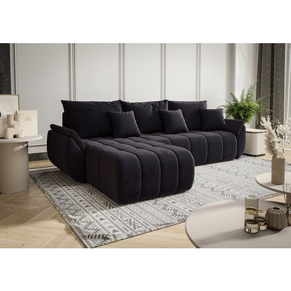 Fun Möbel Ecksofa Schlafsofa Sofa Louise in Stoff Monolith, Ottomane Links oder Rechts, Rundumbezug und ausziehbare Liegefläche