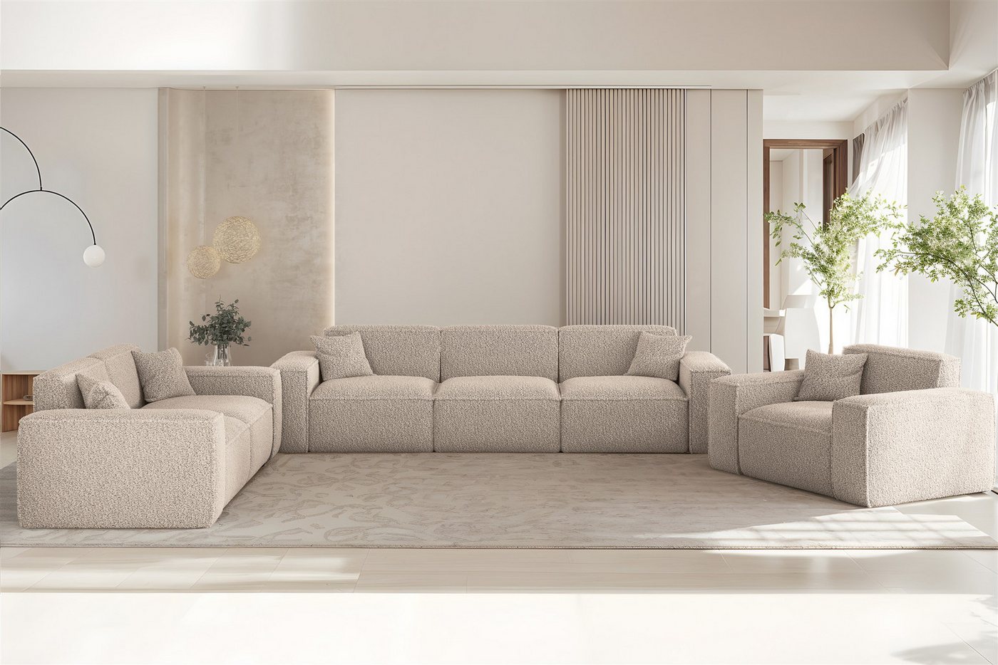 Fun Möbel Polstergarnitur Sofaset Designersofa FUN PEREZ PREMIUM 3-2-1 in Stoff Sven, (Rundumbezug), inkl. 5 Zierkissen – Bild 2 von 5