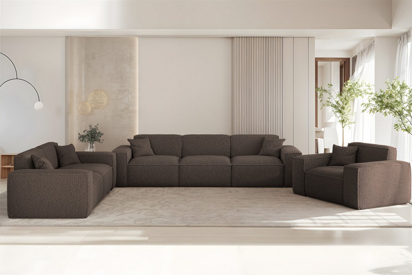 Fun Möbel Polstergarnitur Sofaset Designersofa FUN PEREZ PREMIUM 3-2-1 in Stoff Sven, (Rundumbezug), inkl. 5 Zierkissen – Bild 2 von 5