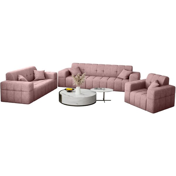 Fun Möbel Polstergarnitur Sofaset Designersofa NANCY 3-2-1, (Set, inkl. 5 Zierkissen), Rundumbezug